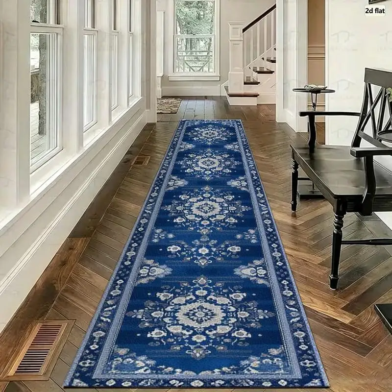 Classic Indigo Blue Ikat Medallion Carpet Flooring, Traditional Ethnic Style Area Rug for Dining Room Interior