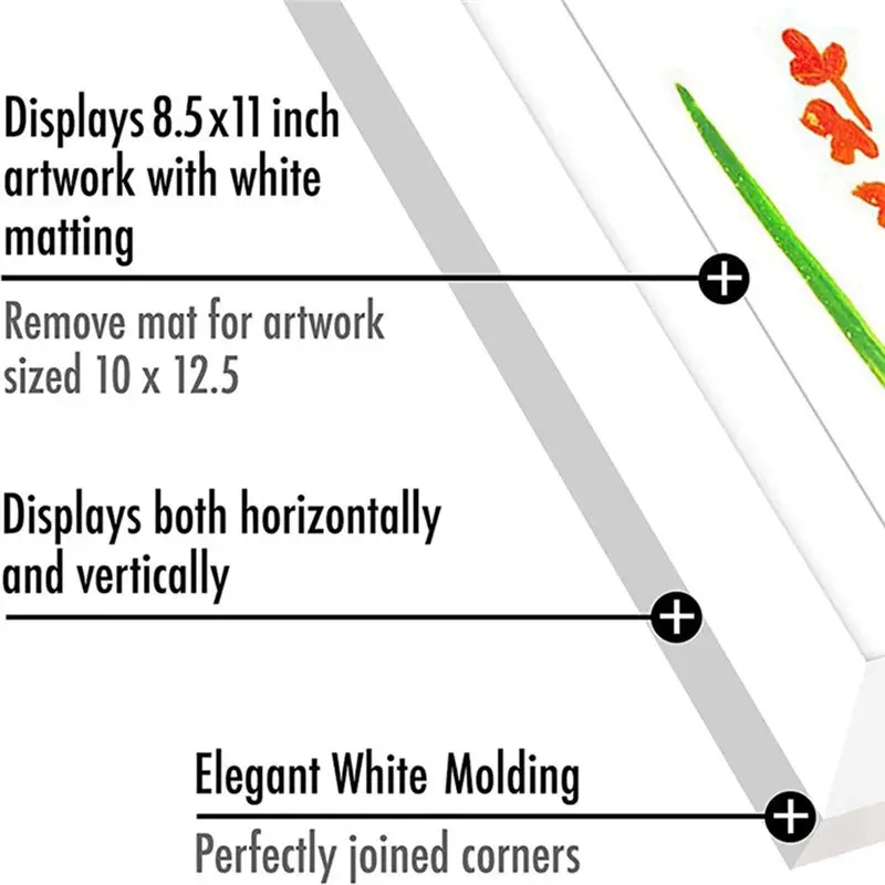 AA77 Framework in Composite Wood Mat 10X12.5 Kids Art Frames Horizontal and Vertical Formats(White)