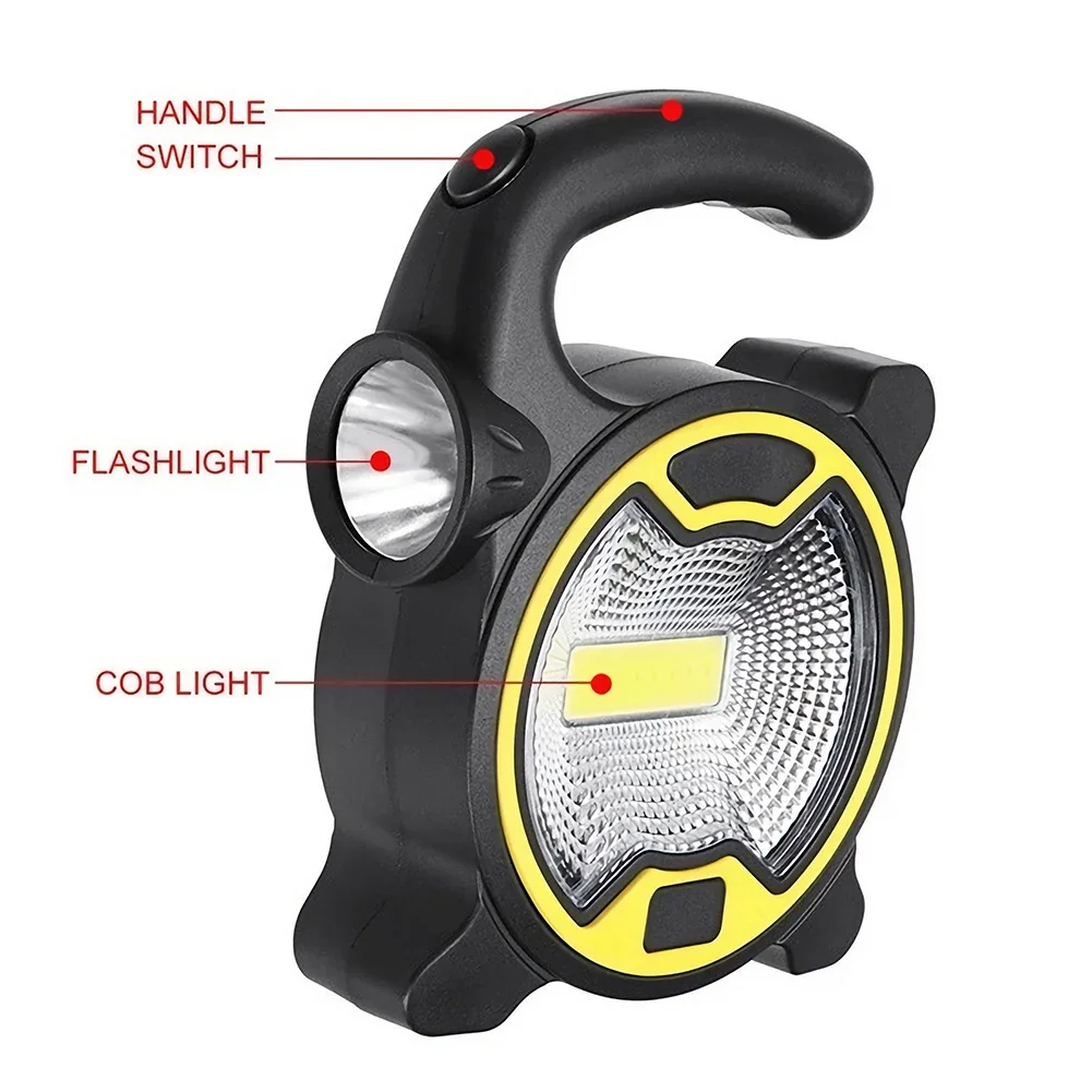 Portable COB LED Work Light Battery Powered Handheld Lantern Super Bright Flashlight Outdoor Tent Camping Lights without Battery