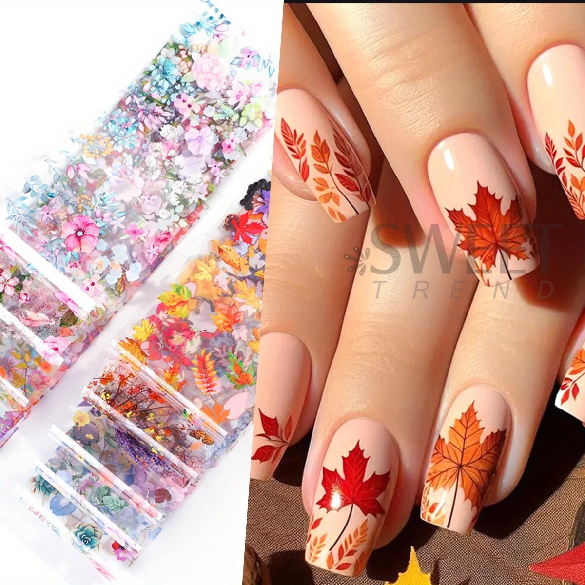 10 pezzi di fiori serie foglie lamina di trasferimento per nail art foglia d'acero mattina gloria peonia design carta farfalla manicure involucri di copertura completa