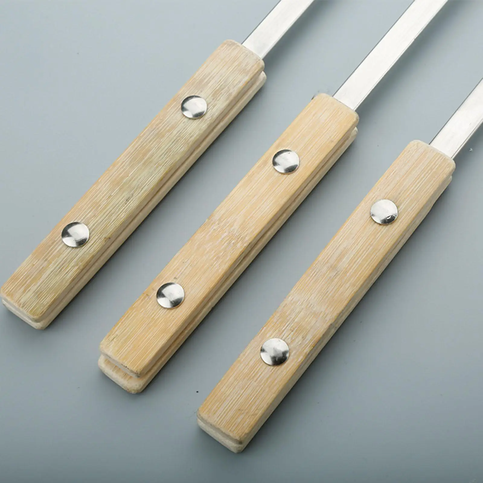 10x Flat BBQ Barbecue Skewers Shish Kebob Sticks Wide Stainless Steel Wooden Handle BBQ Accessory for Sausages Hot Dogs Meat