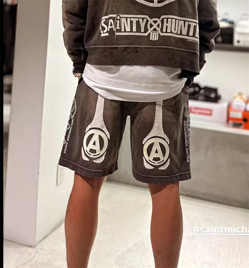 Summer New Vintage SAINT 26SS Washed High Street Casual Loose Cotton Shorts Fashion Sports Hip Hop Men Oversize Comfortable