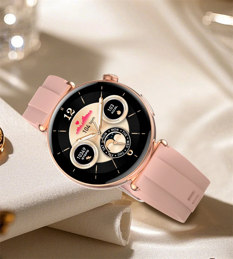Damen-Smartwatch mit 1,32-Zoll-AMOLED-Bildschirm, Anruffunktion, EKG, Sportuhr, Blutdruckmessung, Mikro-Physikalische Untersuchung, KI-Zifferblatt, Damen-Smartwatch – Detail 34