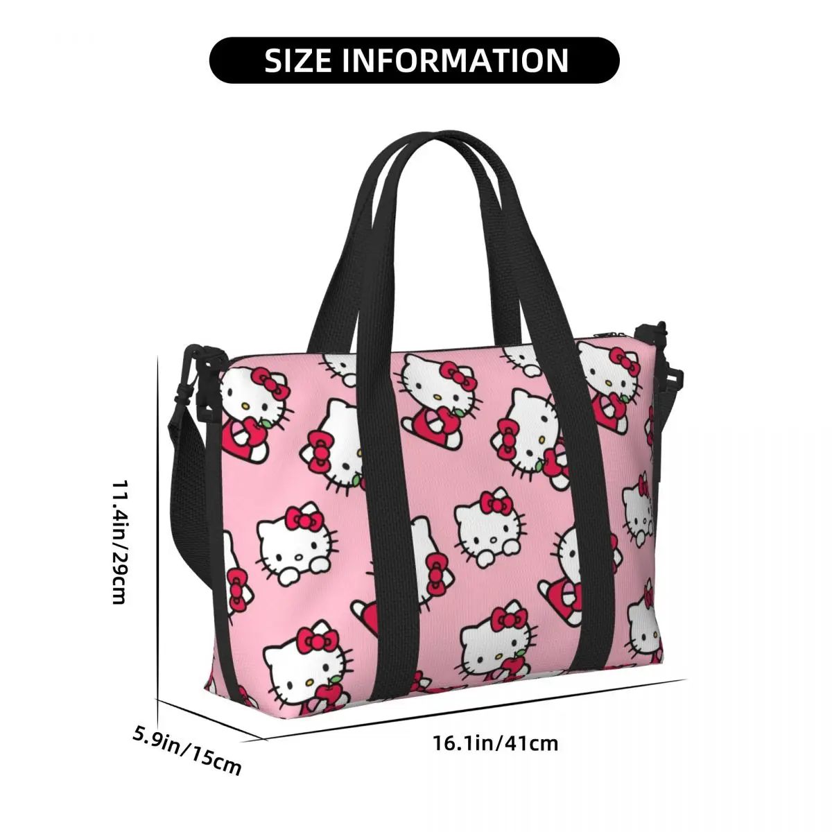 Custom Hello Kitty Pattern Tote Bag Women Big Capacity Beach Gym Travel Bags