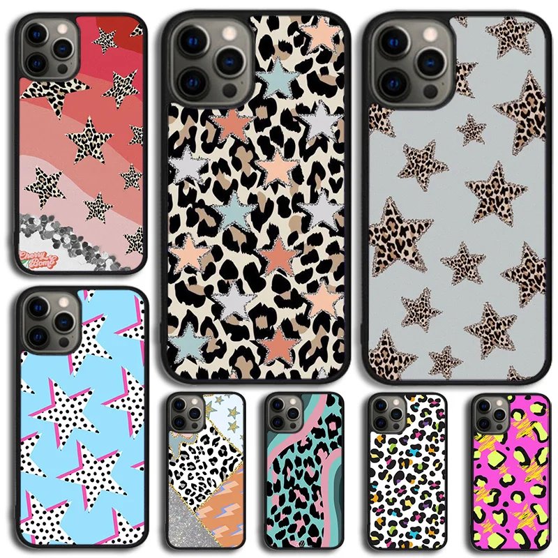 Rosa blauer Leopard Dalmatiner Flecken Sterne Handyhülle für iPhone 17 Air 16 15 14 13 12 11 Pro Max Plus Max Cover coque