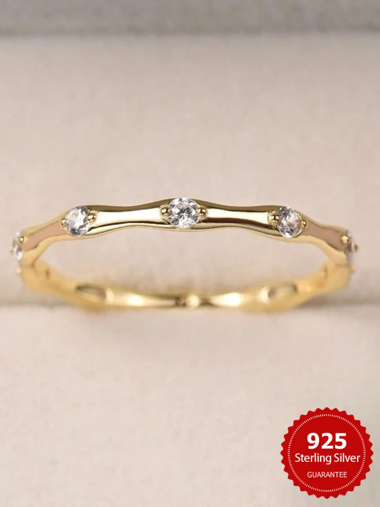 

Простое персонализированное бамбуковое кольцо из стерлингового серебра 925 пробы с цирконом для женщин, юбилейная вечеринка, модные ювелирные изделия высокого качества