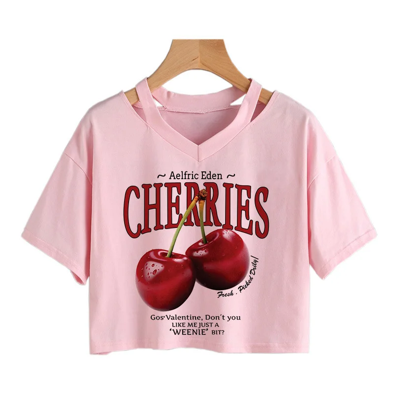 Fashion Brooklyn Strawberry Cherry Crop Top Casual T-Shirts Gothic Tee Shirt 90s Cropped Tshirt Women Tops Streetwear Clothes