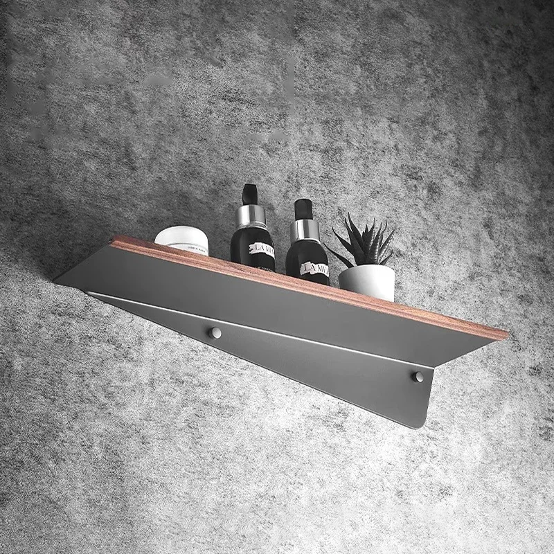 30-50cm Aluminum Bathroom Storage Shelf Black/White Walnut Wall Mounted Bathroom Shower Gel Shampoo Holder Bathroom Accessories
