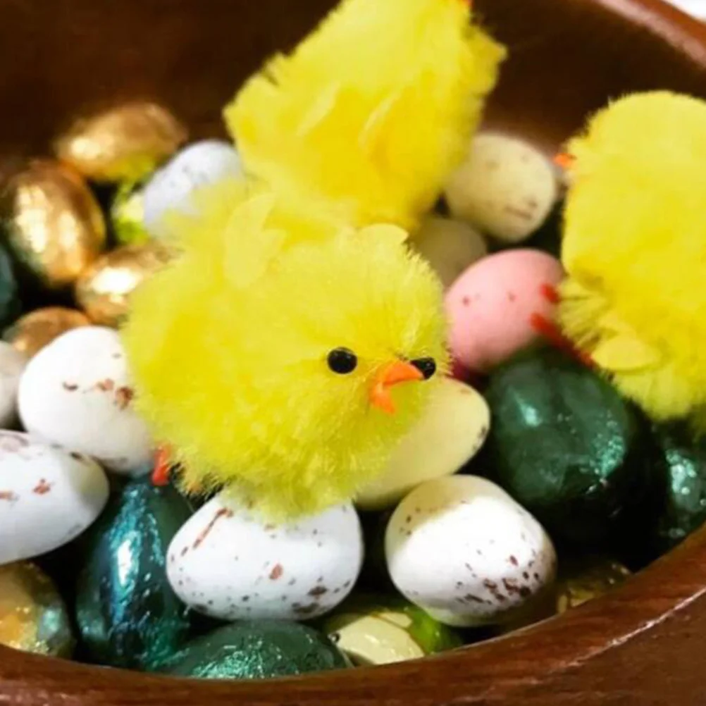 10 PCS Easter Chick Toy Chicks Decoration Fluffy Chicken Flocking Toys Fake Cute Adorable Miniature