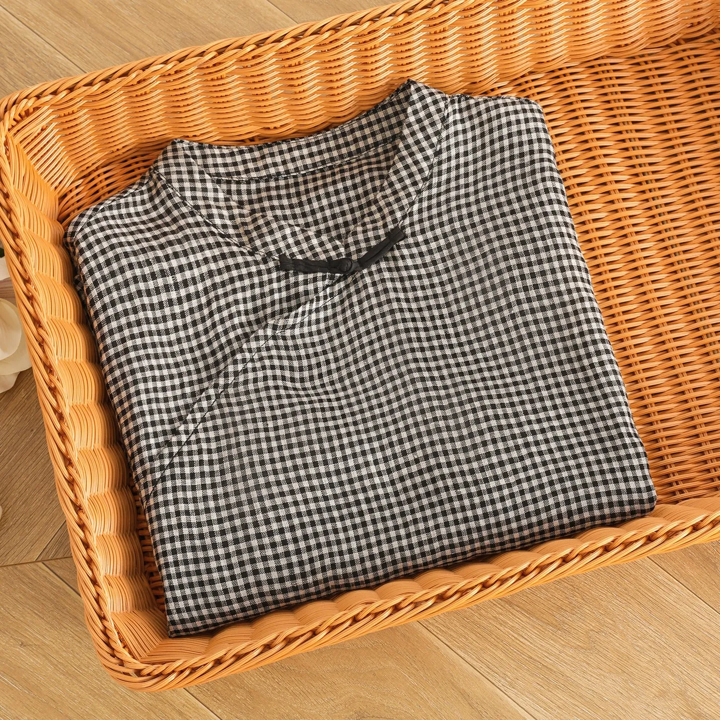 Retro Small Grid Linen Short Sleeve Shirt Women Summer New Chinese Style Oblique Collar Buttoned Tang Costume Top
