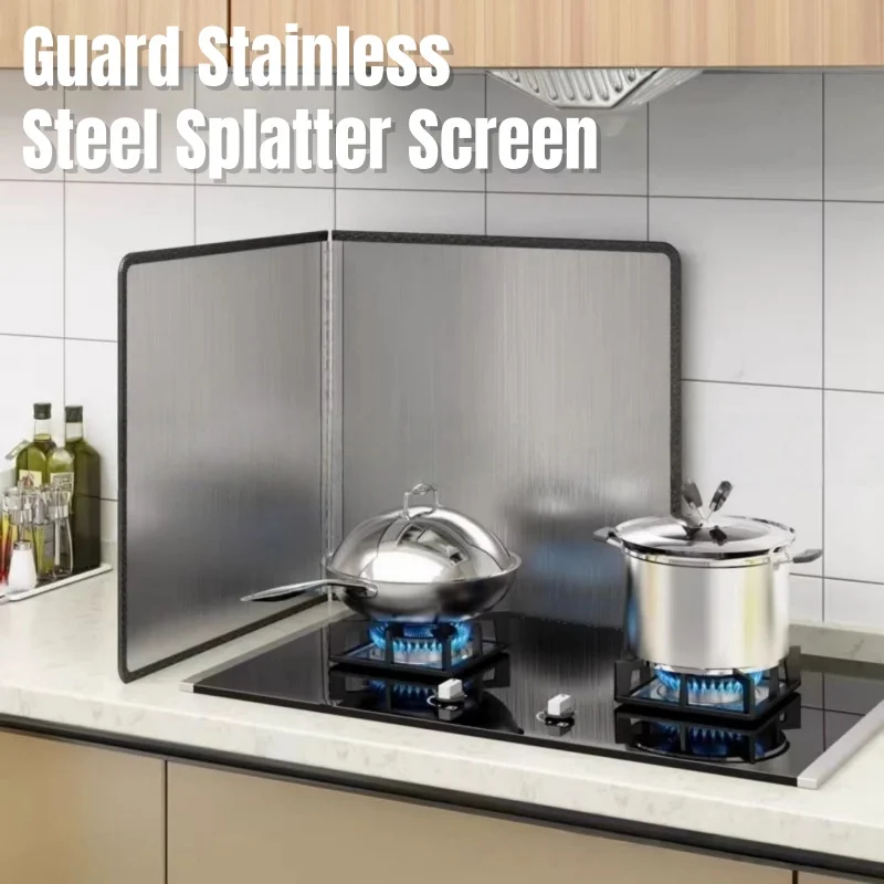 Stainless Steel Splatter Guard for Kitchen Oil Splash Proof Baffle Heat Resistant Fold Anti‑Oil Shield Cooking Protector Board