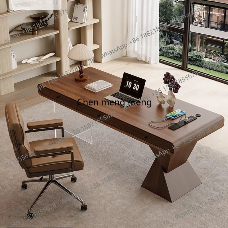 

Vintage Style Solid Wood Desk for Boss's Study, Home Office, Acrylic Modern Minimalist