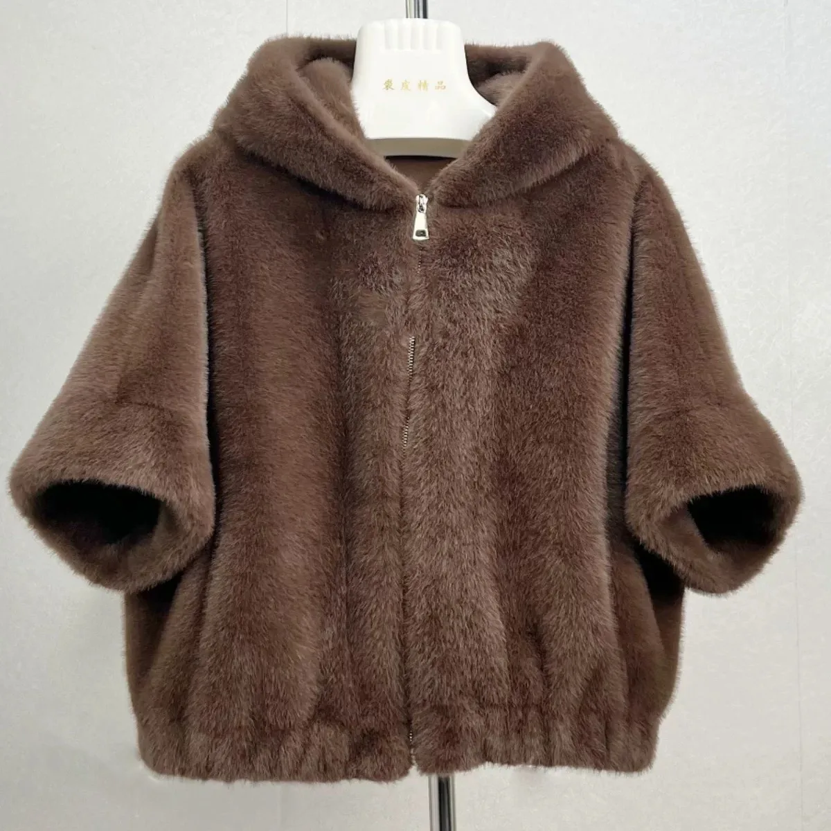 Koreanische Sle ort Sve Faux Pelz Weste frauen Mantel Hut oulder Verbindung Warme Polyester Faser Stand Version Winter Jaet