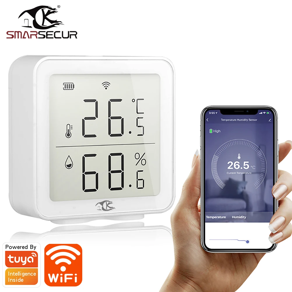 Smarsecur-Tuya Sensor de temperatura e umidade WiFi, alta precisão, T & H, Smart Home, Display