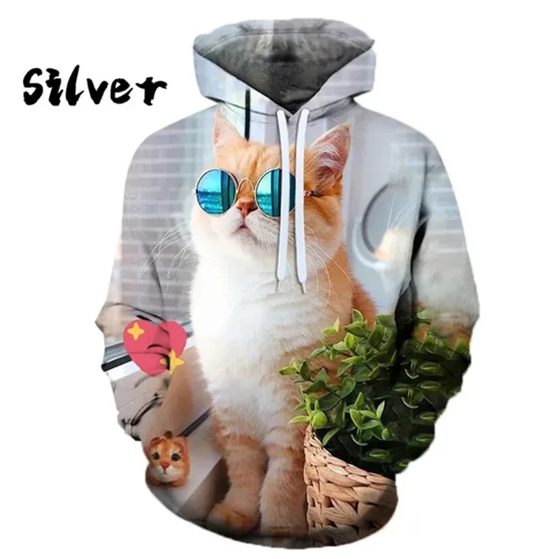 

3D Printed Funny Cute Cat Hoodies For Men Colorful Animal Graphic Pullovers Casual Hooded Oversized Tops Sweatshirts Long Sleeve