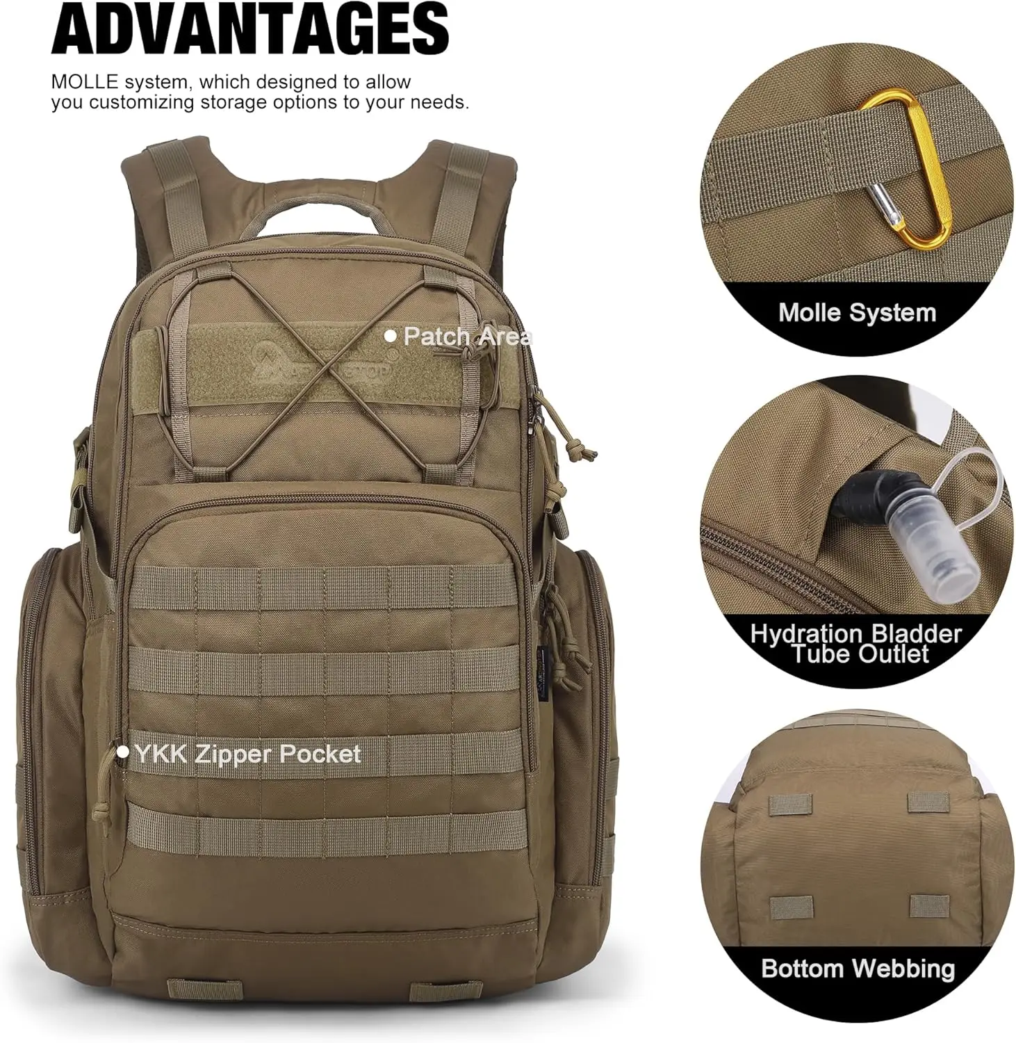 Mardingtop 40L Tactical Backpack for Men,Molle Military Backpack for Hiking,Travel,Camping, Hunting