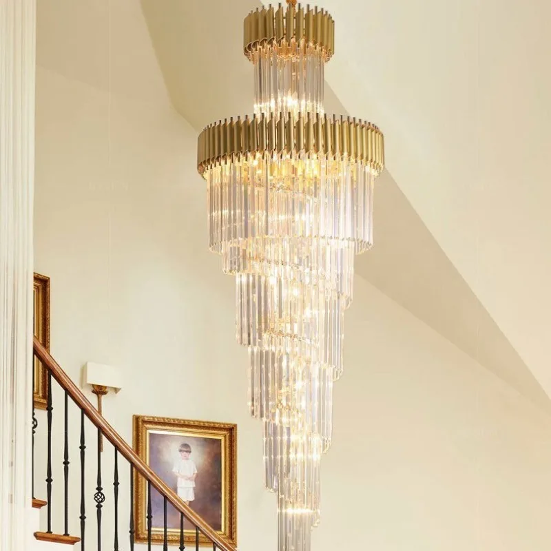 Simple European Villa Club Atmospheric Revolving Staircase Long Chandelier