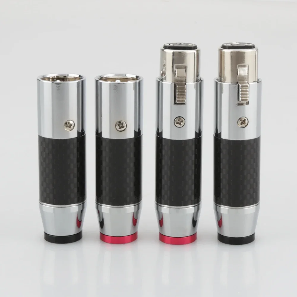 คุณภาพสูง HiFi Audio 3Pin ชาย & หญิงสีดําสีแดงคาร์บอนไฟเบอร์ XLR สายปลั๊ก XLR Connector