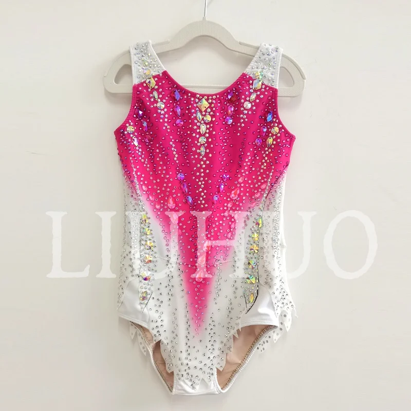 LIUHUO justaucorps de gymnastique rythmique rose avec jupe Performance de pom-pom girl compétitive pour enfants BD9096