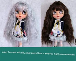 Blythes Doll Wig Suitable for 1/6 BJD Doll 1/3 Fashion New Very Soft Smooth Milk Silk Bangs Small Wave Wig Moon Silver Dark Brow