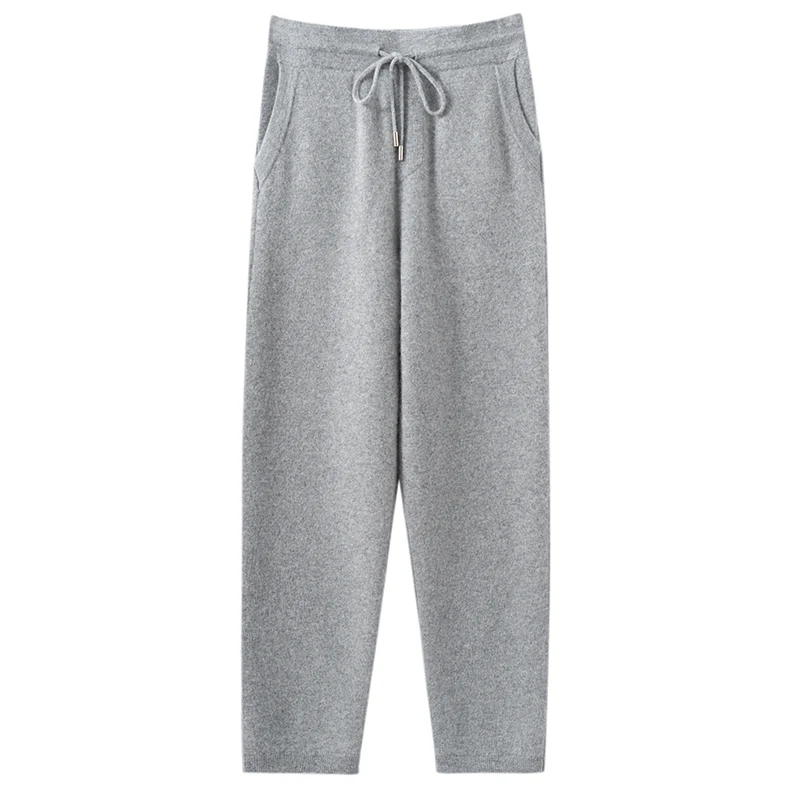 High Quality Women Cashmere Pencil Pants Autumn Winter 100% Cashmere Knitted Pants Basic Casual Elasticity Waist Sport Trousers