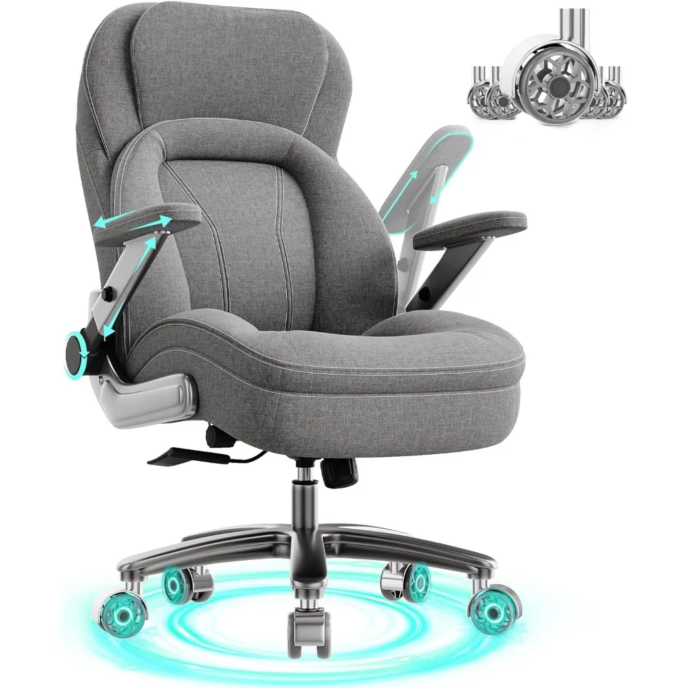 

Big and Tall Office Chair, 600lbs Heavy Duty Desk Chair with 5D Arms, Adjustable Lumbar Support & Height, Tilt Function, Fabric