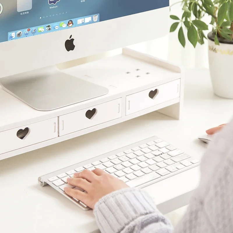 Pink Desktop Computer Monitor Girl Heart Heightening Shelf Office Dormitory Organizer Ins Stationery Sundry Home Storage Racks
