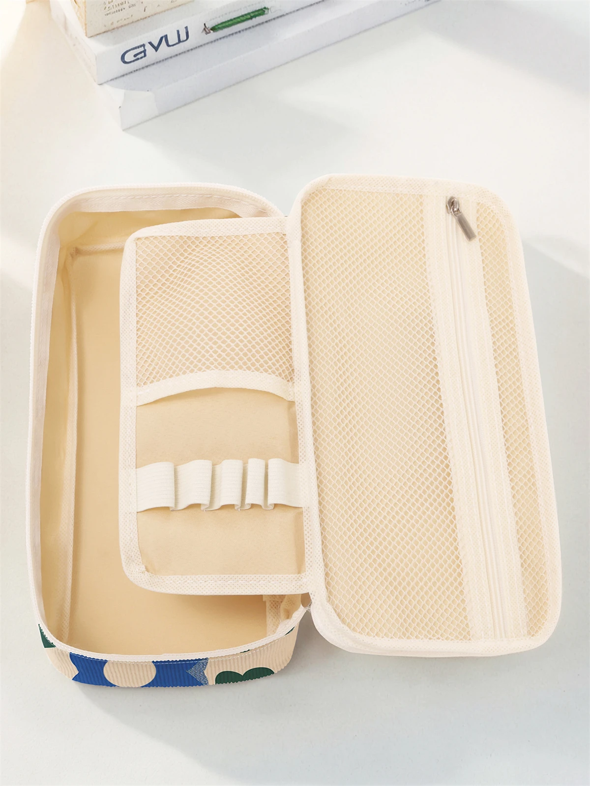 مقلمة ذات سعة كبيرة مطبوعة بنمط الزهور، حقيبة تخزين متينة متعددة الوظائف، صندوق تخزين محمول بسحاب #4