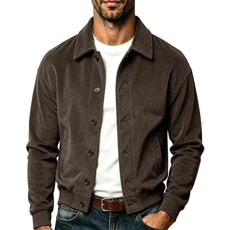 Cross-border American New Large-sized Men's Long-sleeved Corduroy Pocket Lapel Jacket Casual Fashionable and Simple Jacket 2026