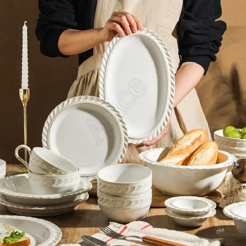 Platos  cerámica  plumas  Ángel PARA CENA, vajilla creativa  estilo nórdico, platos  postre  alivio francés Vintage,