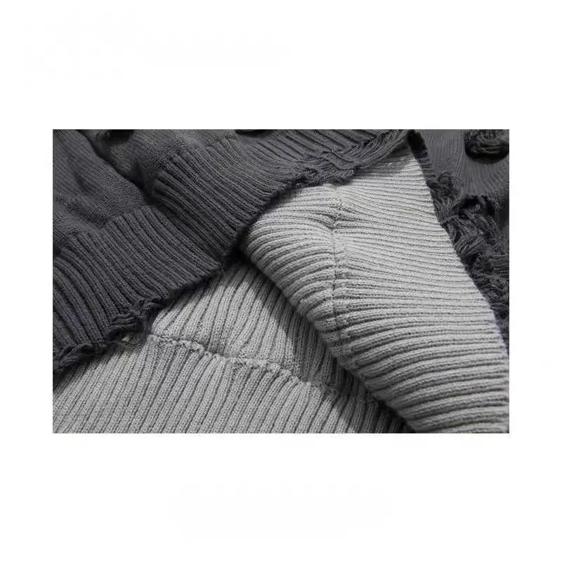 States high street fake two OVERSIZE broken sweaters for men and women in autumn and winter lazy hollow-out American knitwear