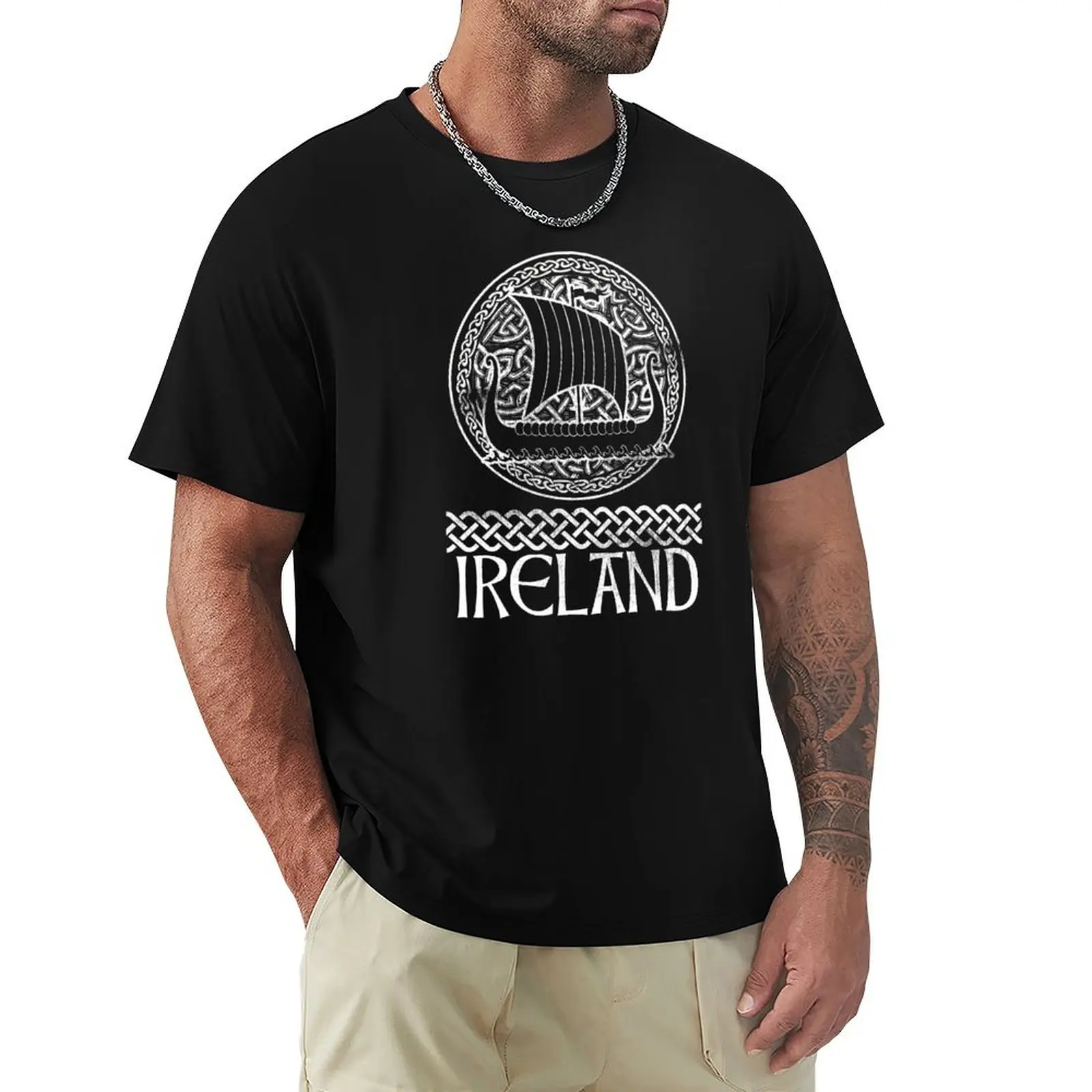 Ireland Vintage Ship Celtic Knots Circle Irish Gaelic St. Patrick's Day T-Shirt Casual Light Summer Short Sleeve Top