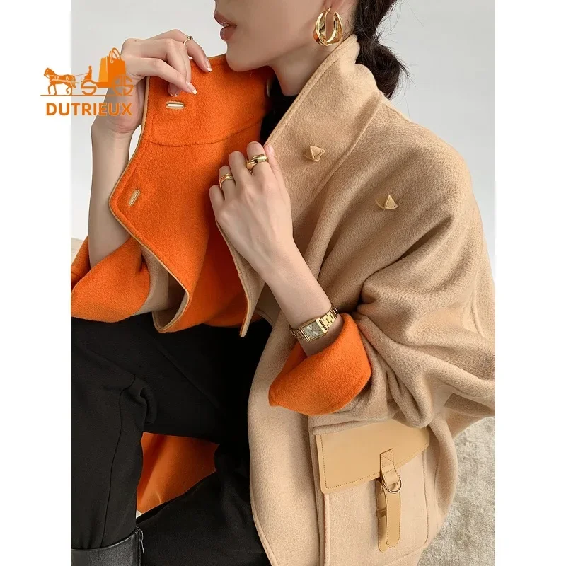 High Quality 100% Cashmere Women Winter Coat Jacket, Luxury Long Water Ripple Double Face Cashmere Wool Jacket Women Tweed Coat