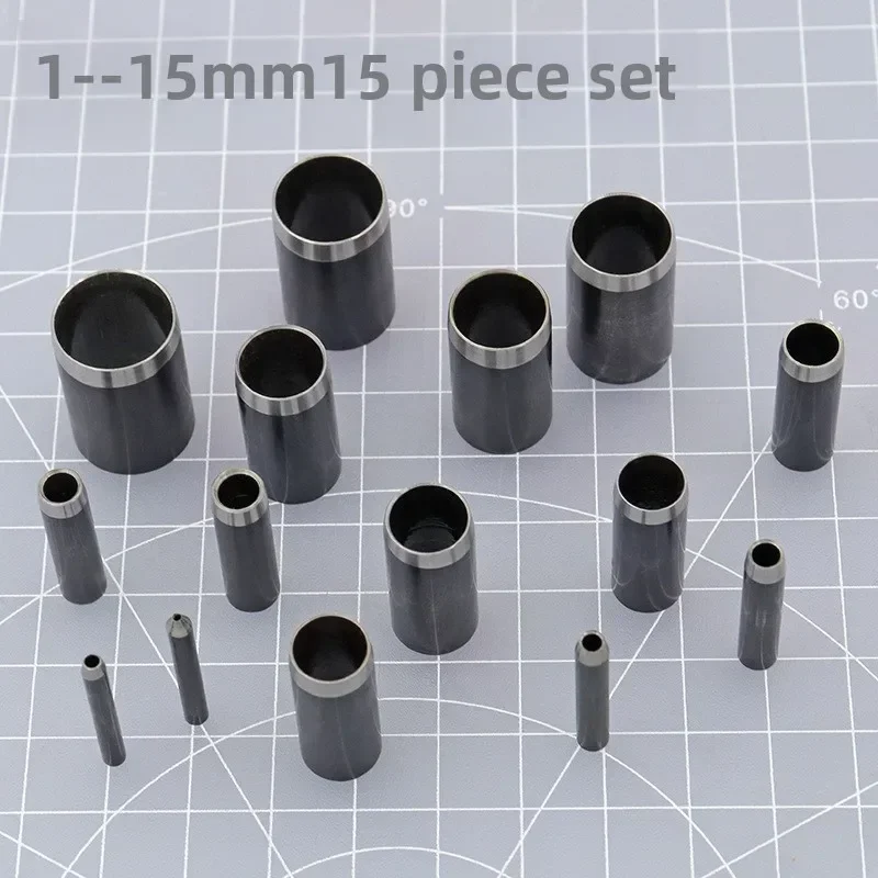 Leather Hole Punch Die Round,15pcs One Hole Hollow Punch 1-15 mm High Carbon Steel Circle Cutter Tool