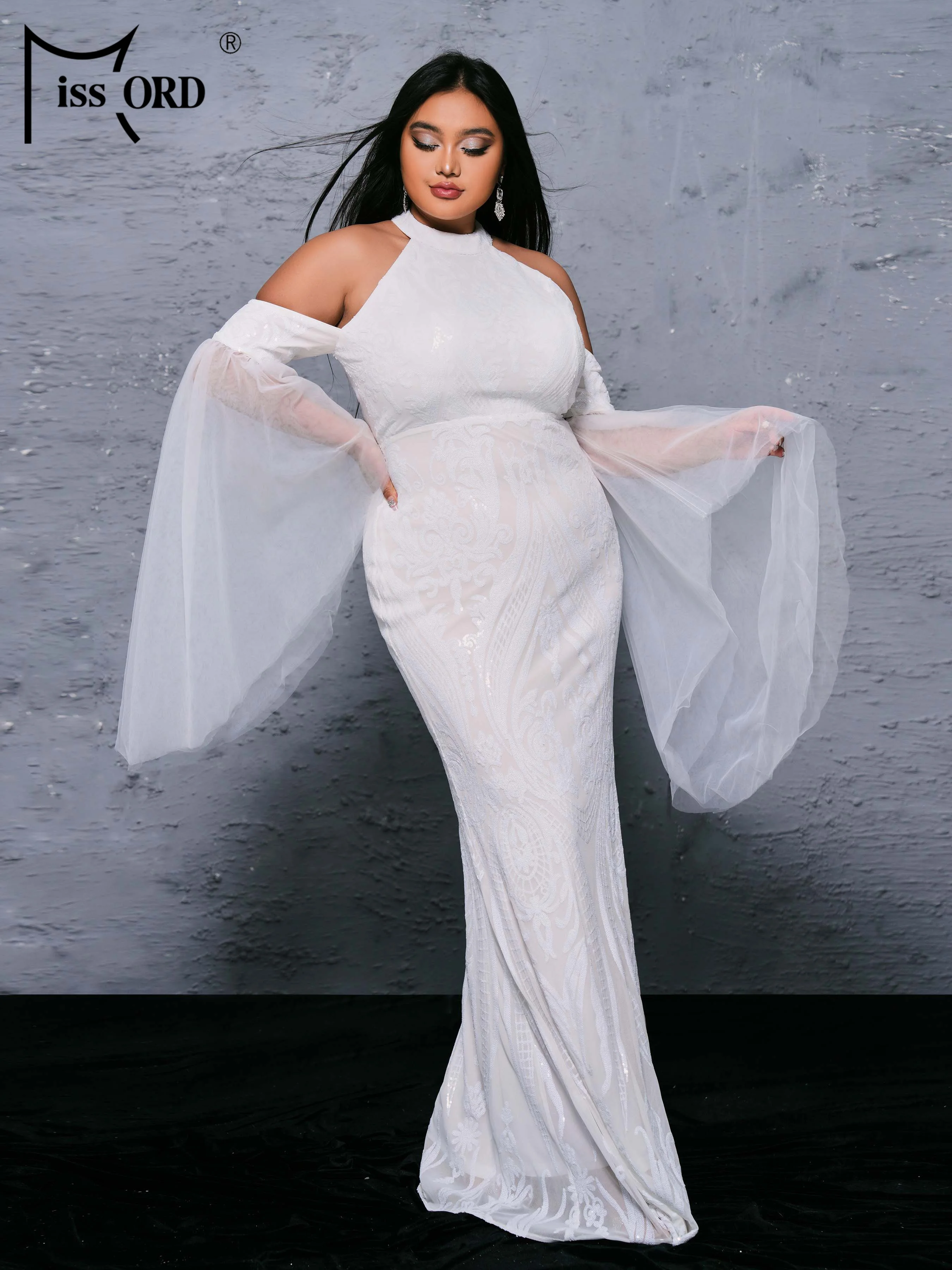 Missord Plus Size Wedding Guest Dresses White For Women Sexy Off-The-Shoulder Evening Party Dresses Elegant Lady Long Dresses