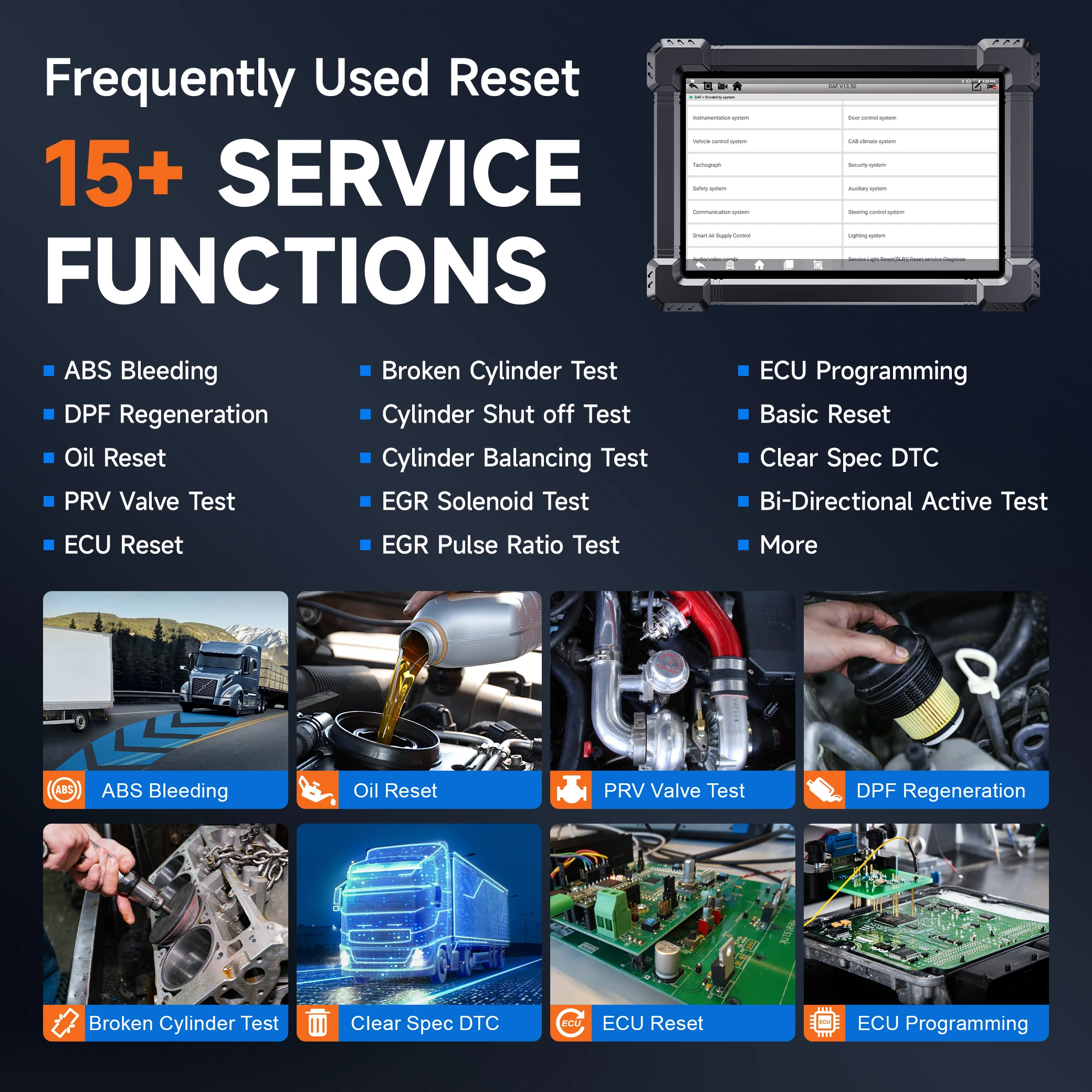 ANCEL X7 HD Heavy Duty Truck Diagnostic Tool Professional Full System 12V 24V Oil D-P-F Regen ECU Reset OBD2 Truck Scanner