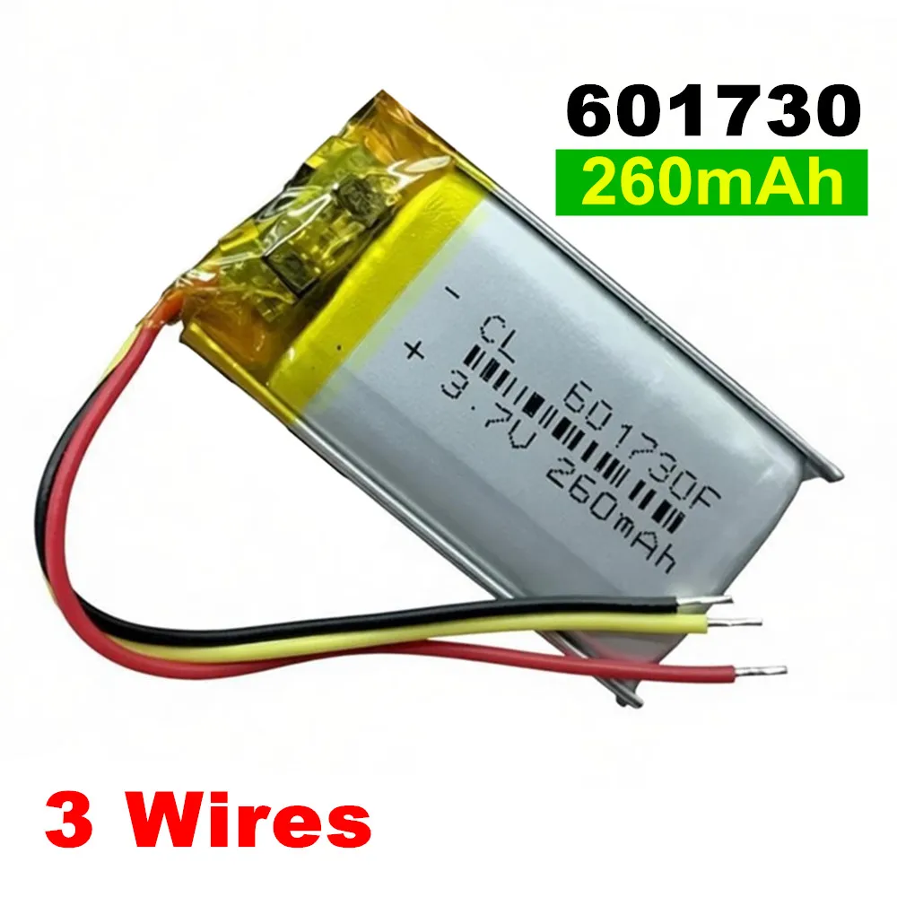1-10PCS 3.7V 260mAh 601730 602030 With 3 Wires Rechargeable Lithium Polymer Battery For MP3 Bluetooth Headset GPS Toy Speaker