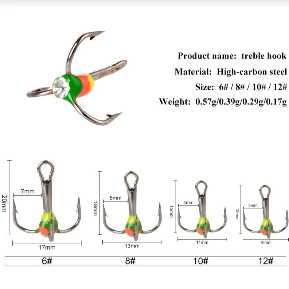 2024 Carbon Steel Ice Fishing Hooks Winter 6# 8# 10# 12# 14# Three-jaw Hook Tackle Tools Sinking Bait Winter Fishing Lure