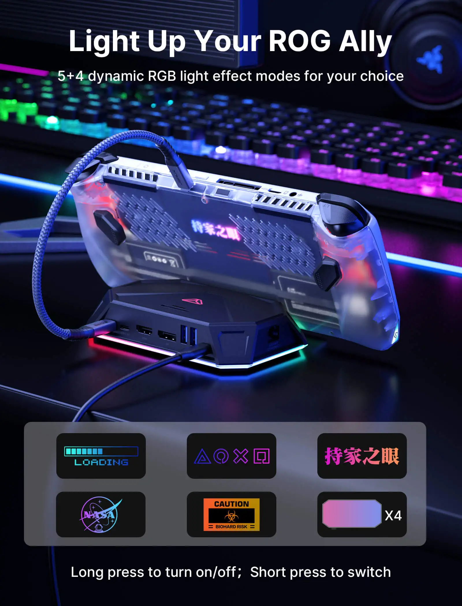 Transparent Back Plate RGB Version for ROG Ally, DIY Clear Edition Replacement Shell Case for ASUS ROG Ally Console Accessories