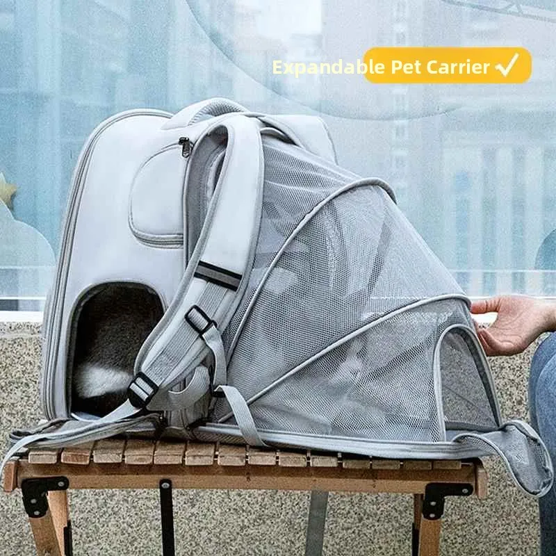 

Портативная сумка-переноска для животных с двумя плечевыми ремнями, дышащая, большой вместимости, расширяемая, для путешествий и активного отдыха на природе