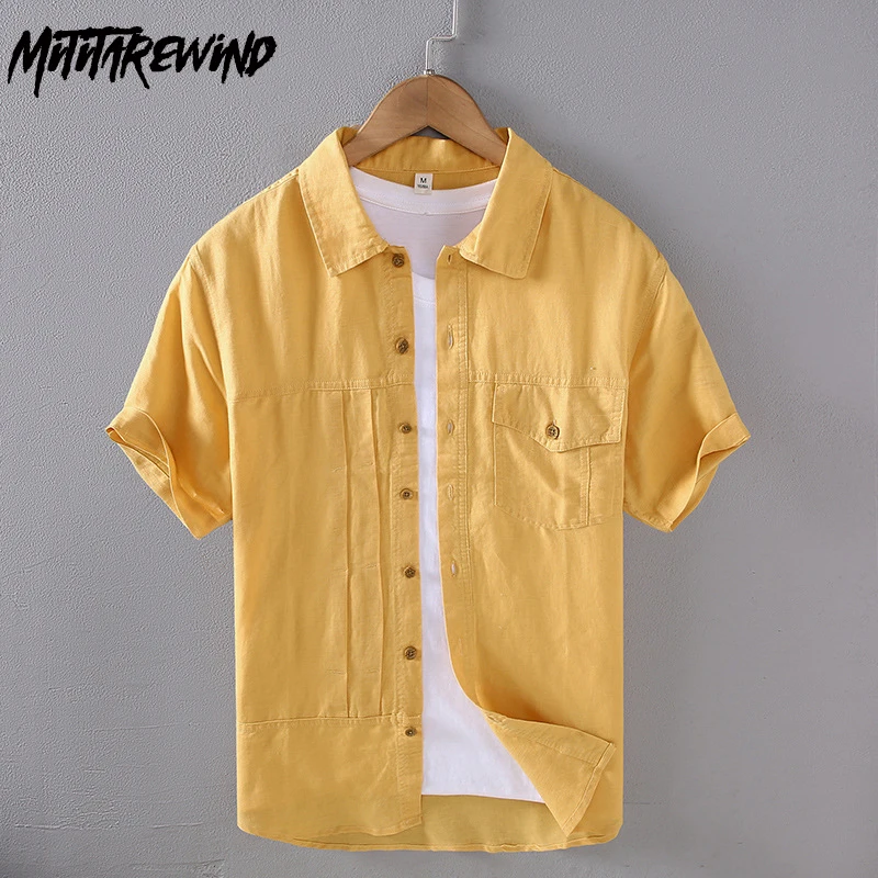 

Lapel Cotton Linen Shirts for Men Daily Causal Loose Shirt with Pocket Summer Short Sleeve Vintage Shirt Fashion Tops Breathable