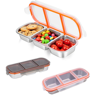 Stainless Steel Snack Containers Reusable Condiment Box With Lids 3 Compartment Sauce Cups Divided Food Storage Containers