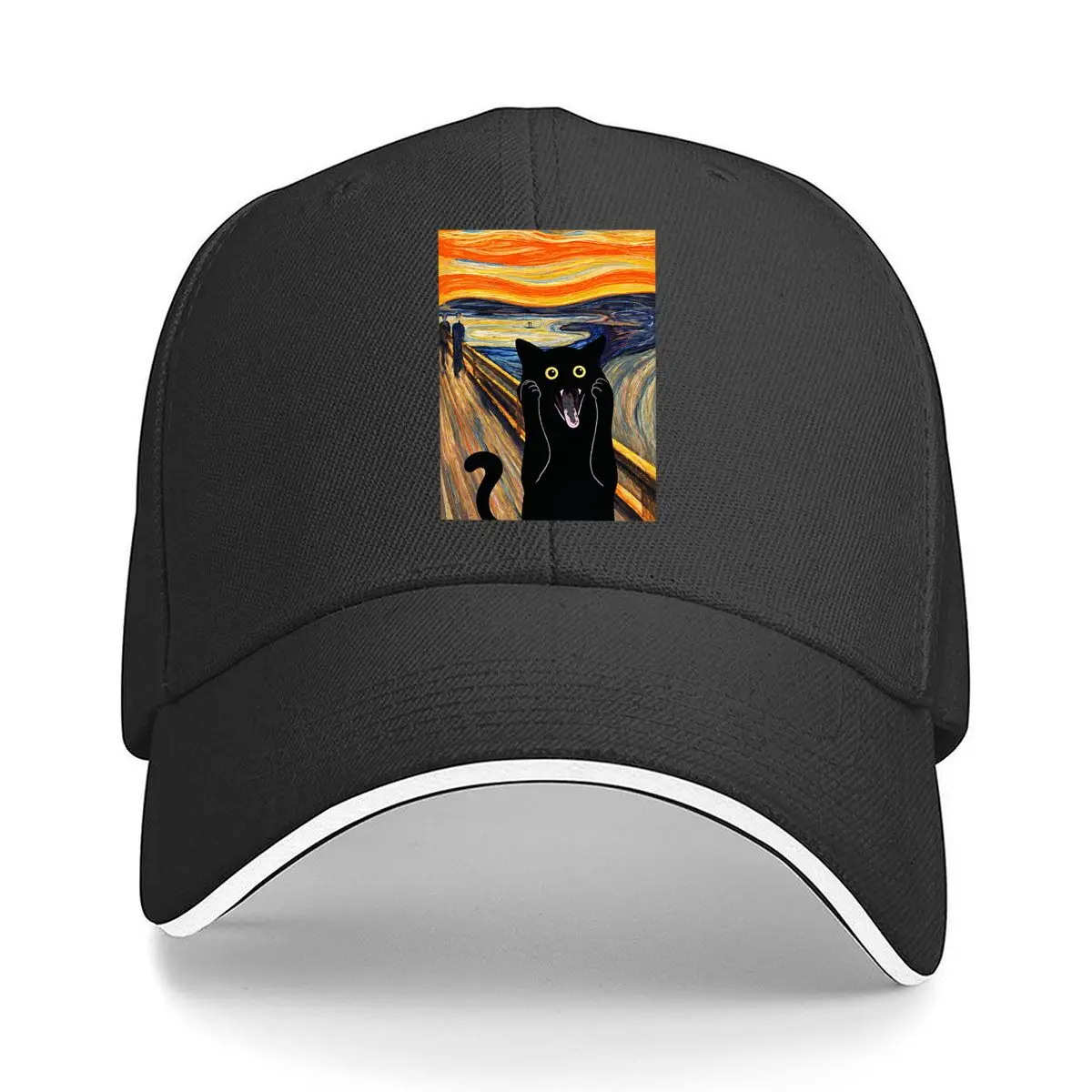 Scared Black Cat Scream Painting Parody Hip Hop hat Fashion Outdoor Sports Sandwich Baseball Cap