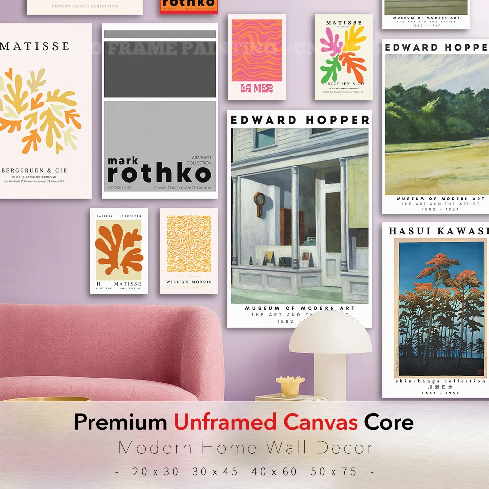 Unframed Canvas Wall Art Famous Artist Poster Matisse Rothko Hopper Monet Abstract Vintage Prints for Home Room Decor