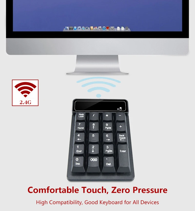 Mini 2.4G Wireless Usb Bluetooth 4.0 Numeric Keyboard with Digital Display Waterproof Battery Powered 19Keys Smart Keypad Office