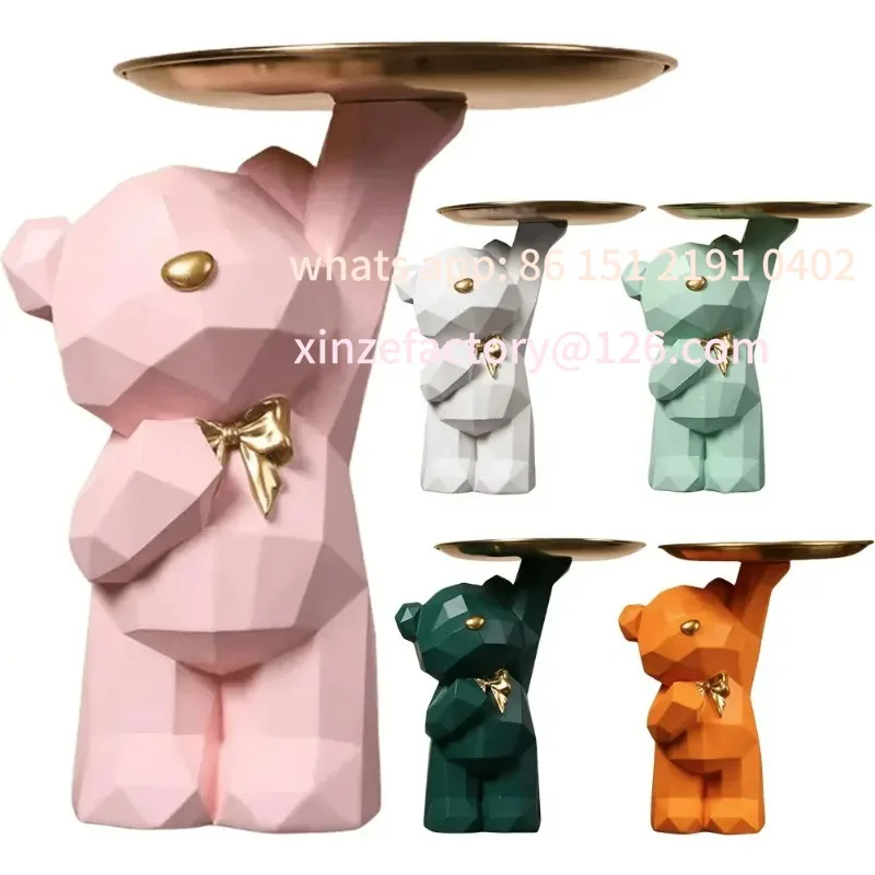 Customizable Resin Cute Bear Storage Tray Statue Table Decorations Geometric Bear Statue Entrance Crafts Decor