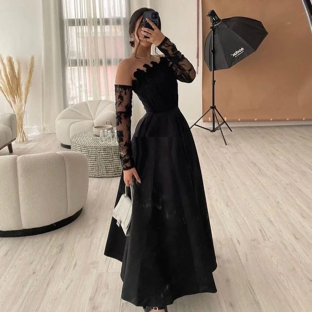 5Noble Stapless Club Black Cocktail A Line Formal Lace Evening Off the Shoulder Party Lady Gown Women Prom Dress