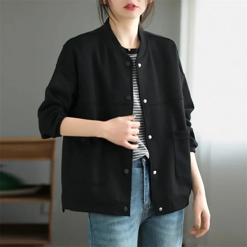 Baseball Uniform Jacket Women's 2024Spring Autumn New Coat Joker Loose Ladies Outerwear Casual Slim Round Neck Female Sweatshirt