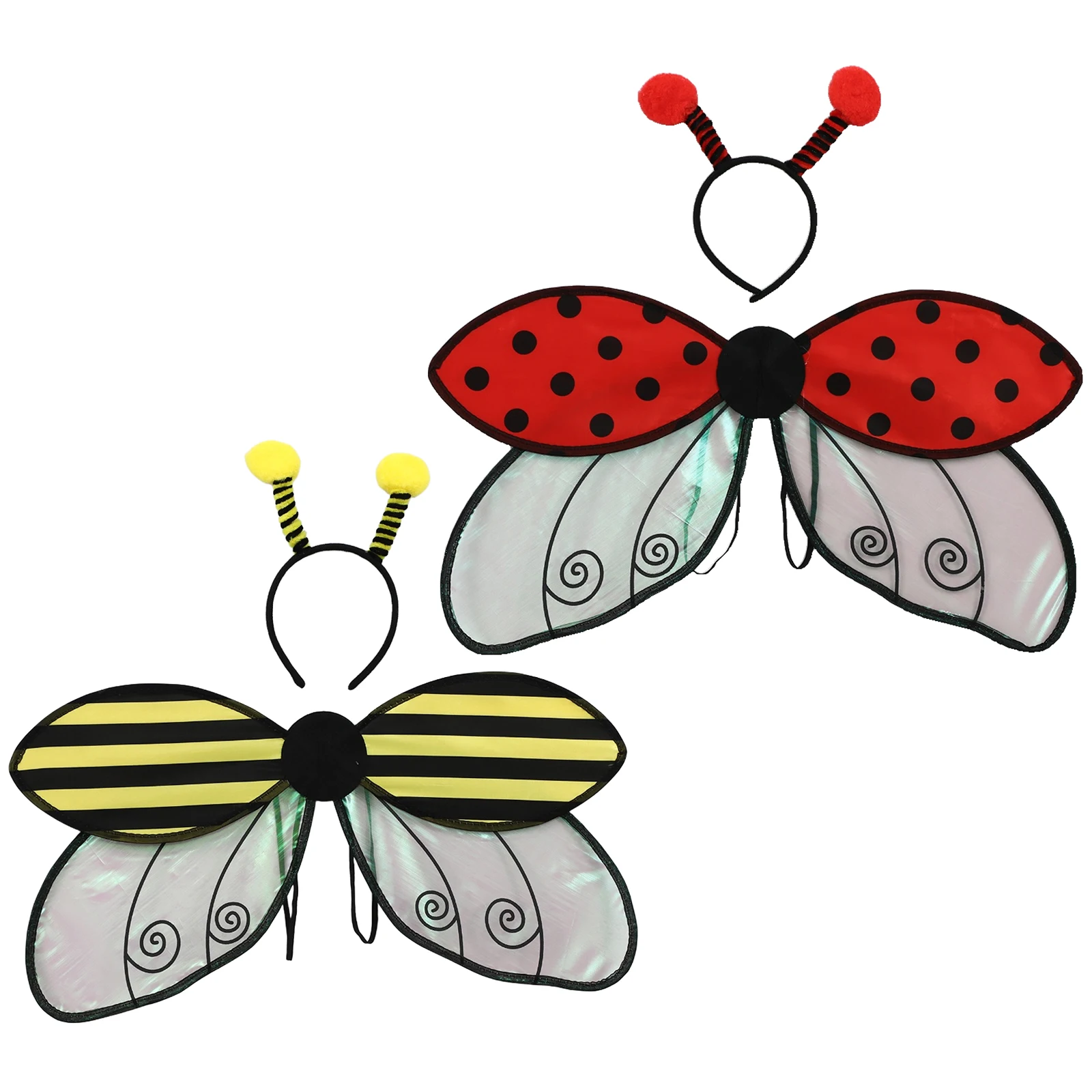 Bumblese Bee Halloween Costume Wings Set for Women Kids Adults with Bee Headband Bumblebee Ladybugs Themed Party Fancy Dress Up