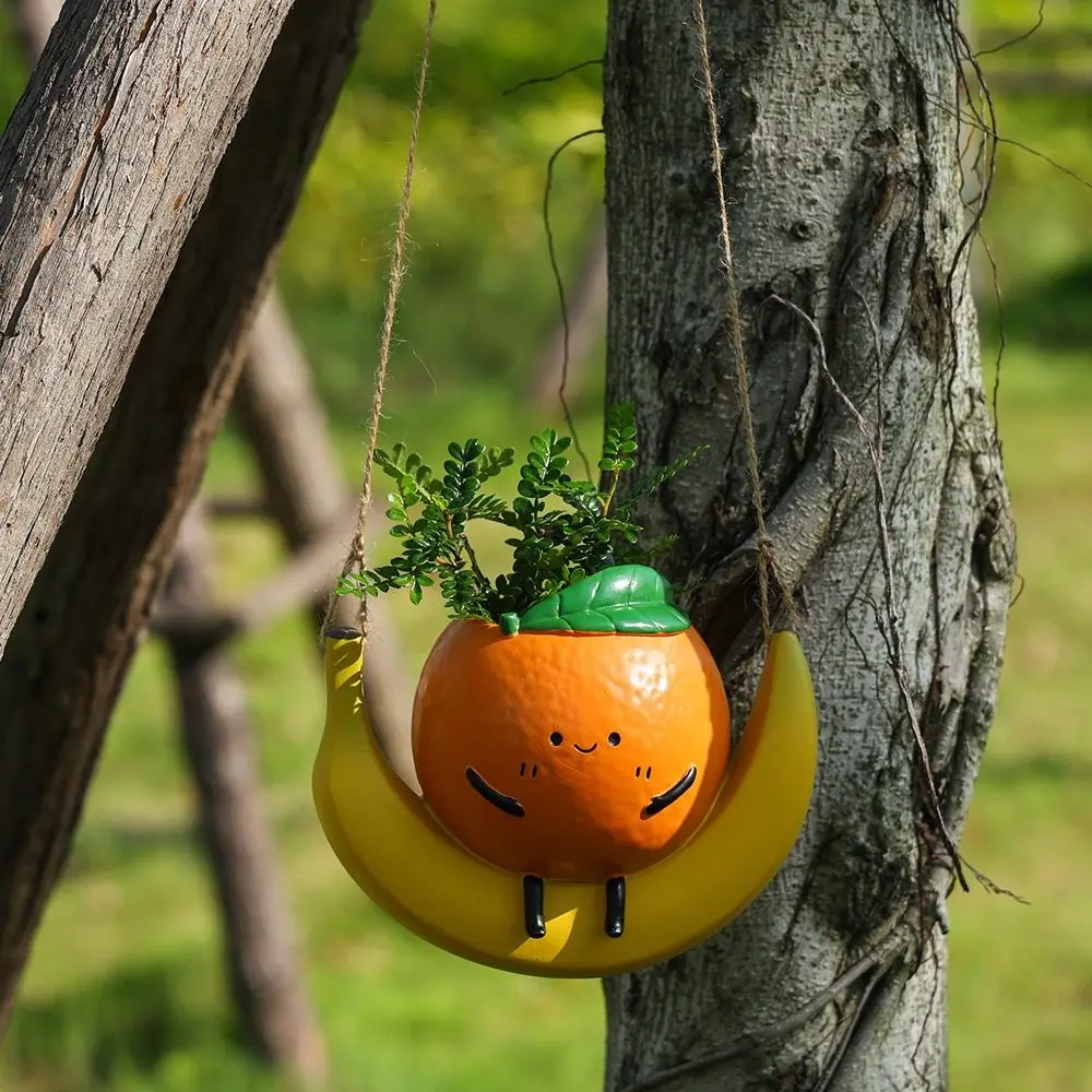 

Funny Cute Hanging Planter Swing Handmade Fruit Shape Flower Pot Orange Shape Decorative Small Plant Pot Plant Lovers Gift